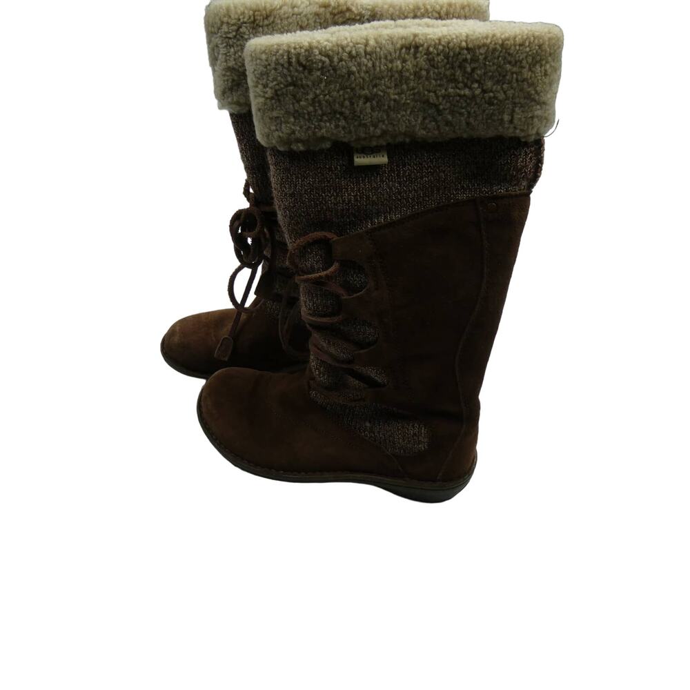 NEW UGG Women Torrey Woven Brown Suede Leather Shearling Lined Winter Boots Sz 8